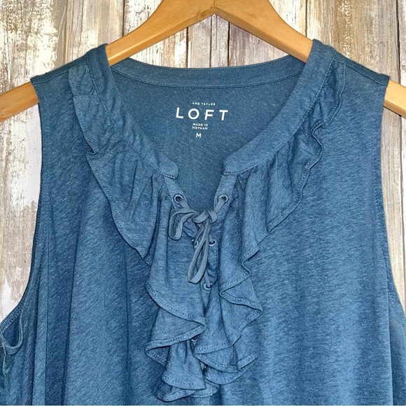 Loft Blue Ruffle Sleeveless Blouse - Picture 2 of 4